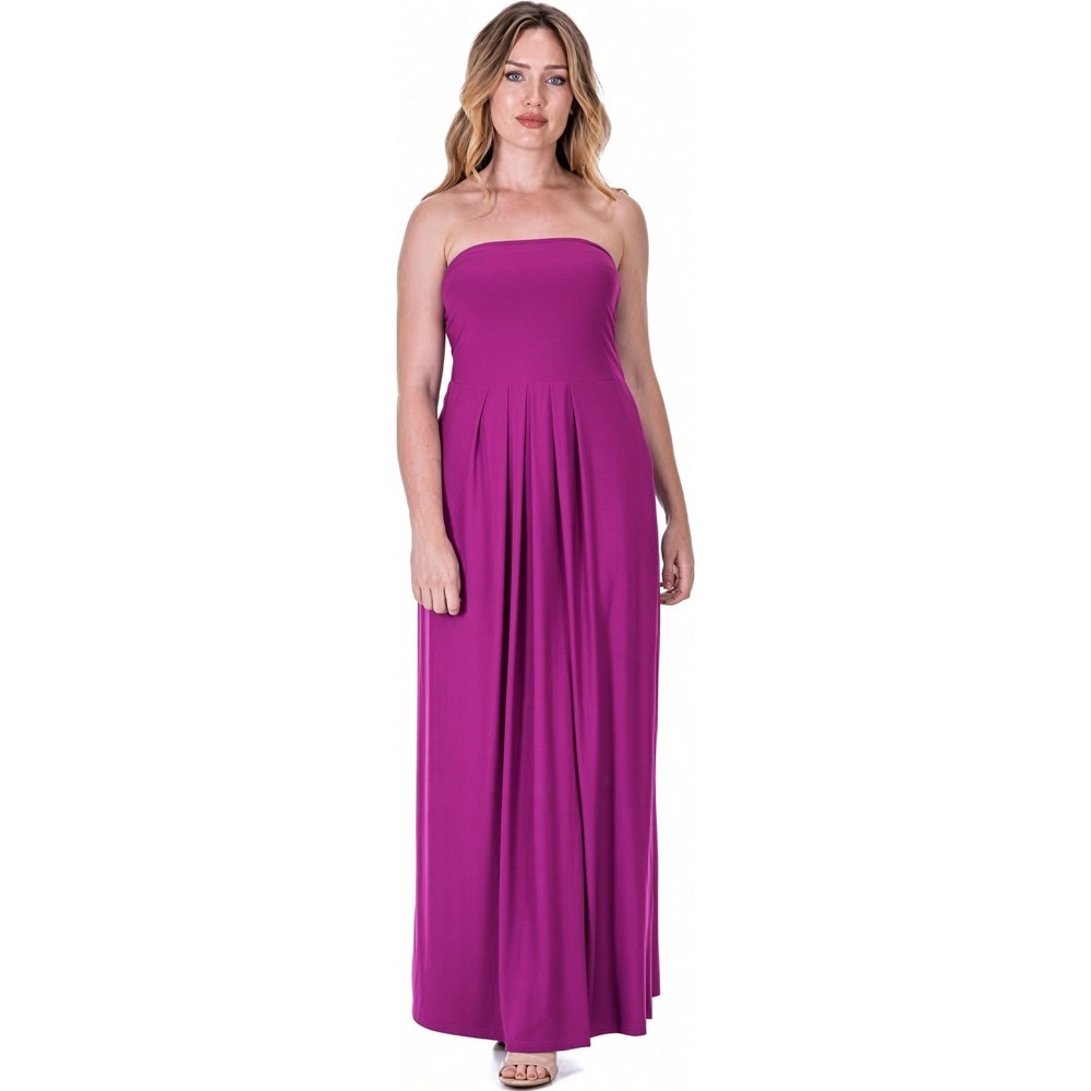 NWT 24seven Womens 2X Magenta Pleated A Line Strapless Maxi Dress